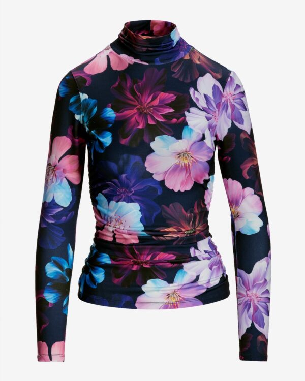 So Chic Midnight Garden Printed Turtleneck Top Black - Image 2