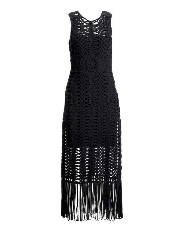 All Over Macrame Fringe Dress Black - Image 2