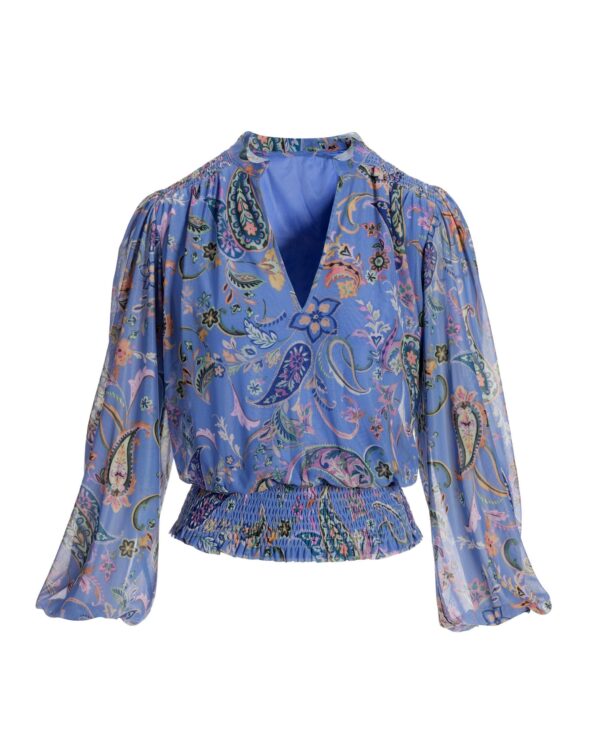 Chic Paisley Mesh Smocked Blouson Blue Multi - Image 2