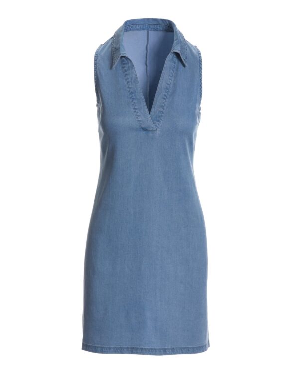 Sleeveless Collared Tencel Shift Dress Light Wash - Image 2