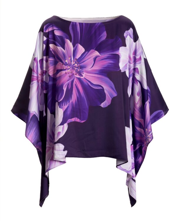 Exploded Dahlia Print Roxy Effortless Charmeuse Blouse Purple - Image 2