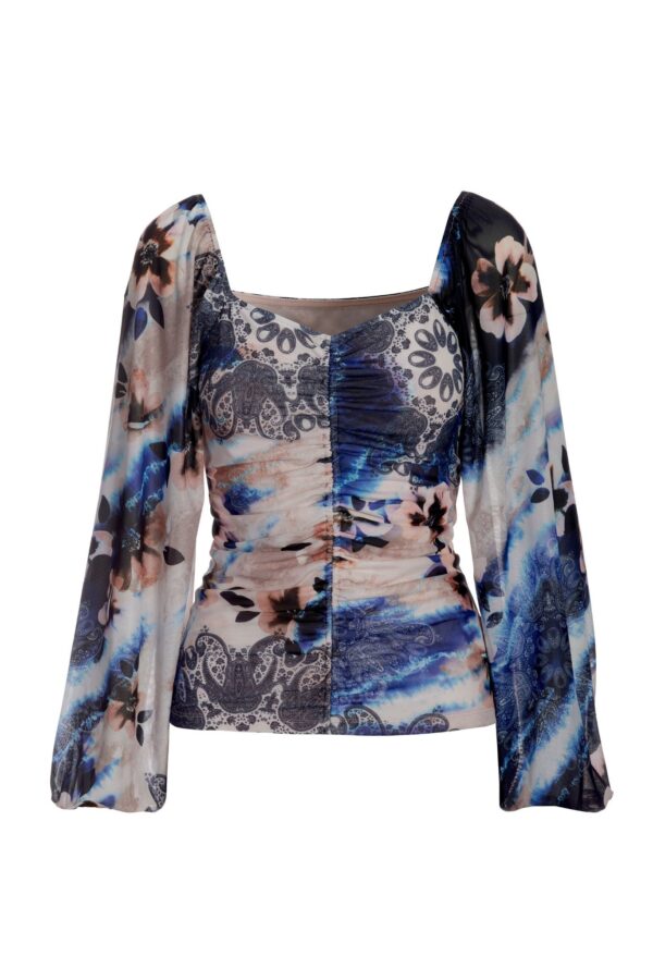 Floral Paisley Ruched Mesh Top Multi - Image 2