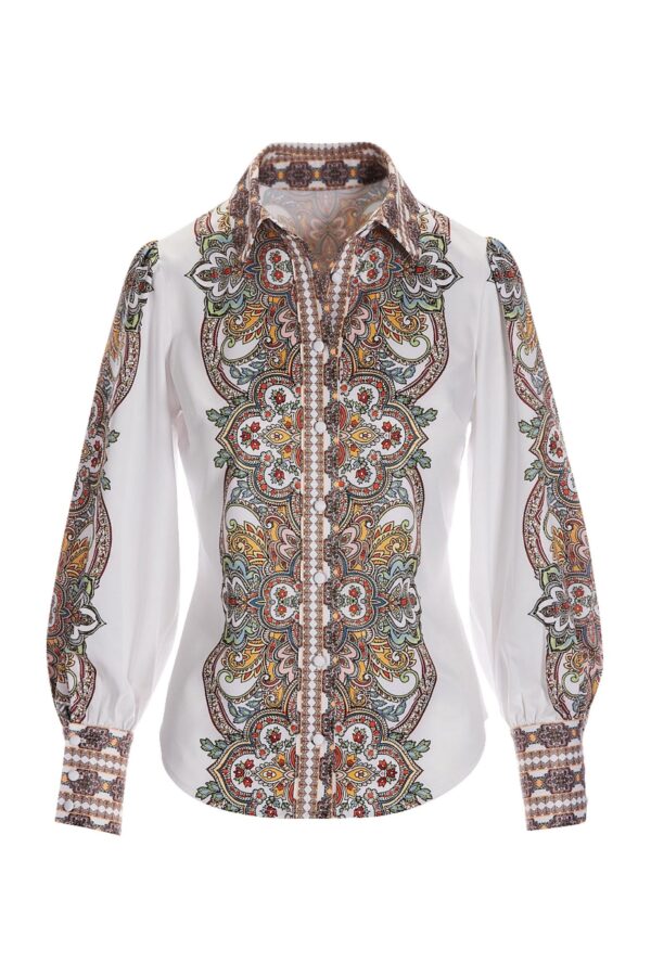 Paisley Print Victoria Chic Drama Sleeve Shirt Multi - Image 2