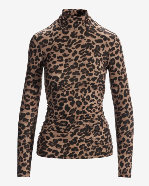 So Chic Winter Cheetah Ruched Turtleneck Top Brown - Image 2