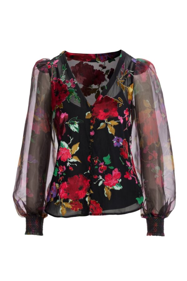 Floral Print Organza Button-Up Long-Sleeve Shirt Multi - Image 2