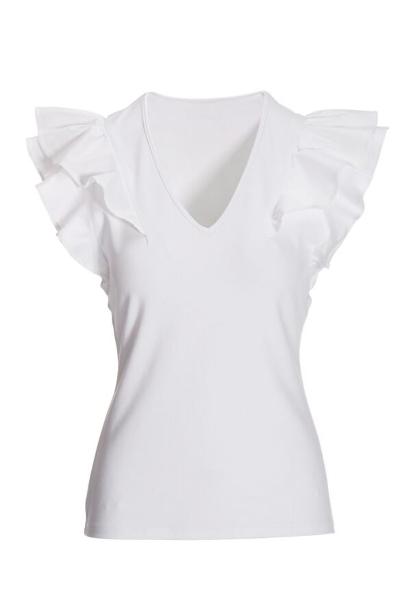 Ruffle Poplin V Neck Top White - Image 2