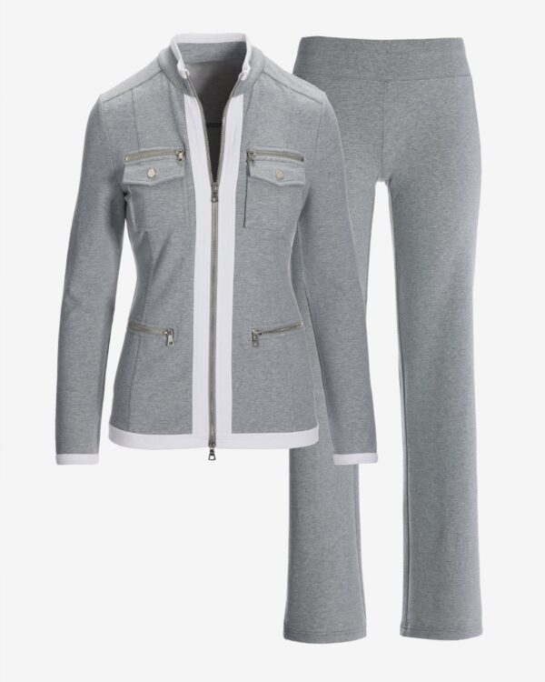 Chic Zippered Sport Coordinate Set Heather Gray/White - Image 2