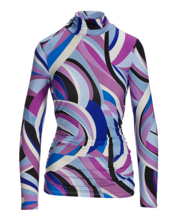 So Chic Aspen Abstract Ruched Turtleneck Top Blue/Purple - Image 2