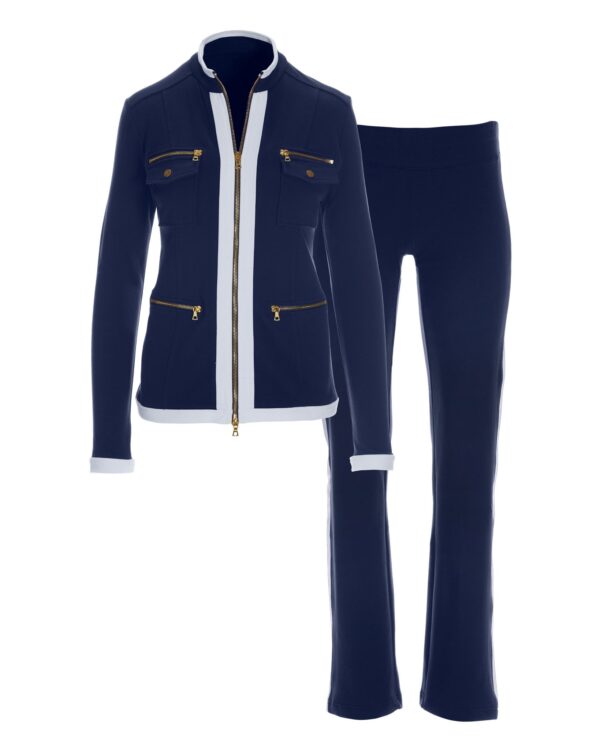 Chic Zippered Sport Coordinate Set Navy/White - Image 2