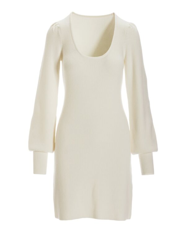 Scoop Neck Balloon Sleeve Sweater Dress Off White - Image 2