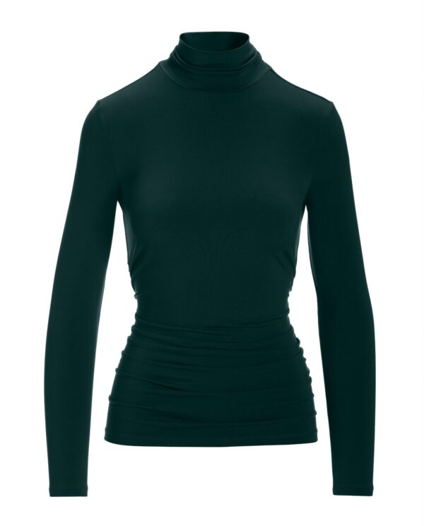 So Chic Ruched Turtleneck Top Deep Emerald - Image 2