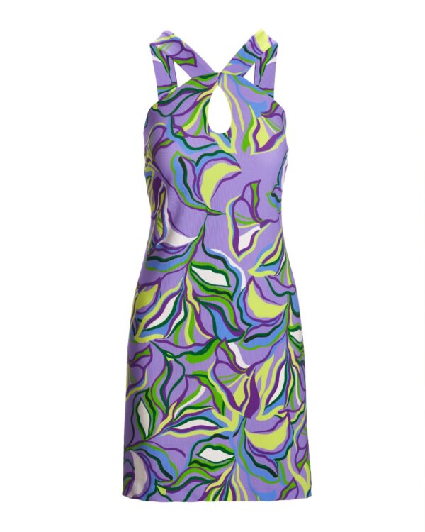 Beyond Travel Abstract Fleurs Keyhole Dress Purple - Image 2